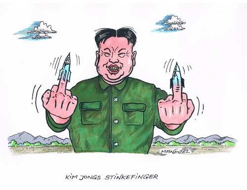 Cartoon: Kim Jong provoziert wieder (medium) by mandzel tagged kim,jong,raketen,stinkefinger,nordkorea,provokation,kim,jong,raketen,stinkefinger,nordkorea,provokation