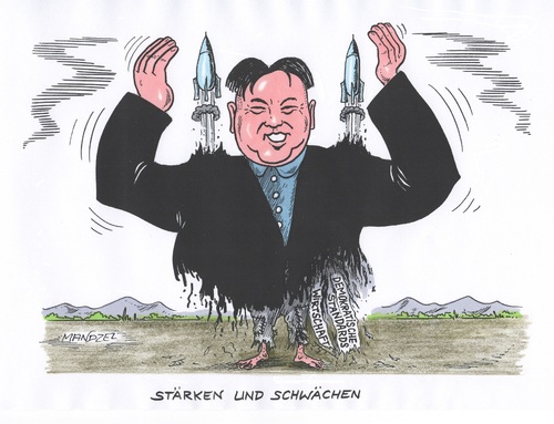 Cartoon: Kim Jong Un (medium) by mandzel tagged nordkorea,kim,jong,un,raketen,hunger,provokation,armut,konfrontation,nordkorea,kim,jong,un,raketen,hunger,provokation,armut,konfrontation