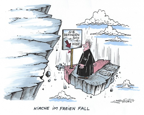 Cartoon: Kirche im Abwärtstrend (medium) by mandzel tagged kirche,kindermissbrauch,lügen,vertuschungen,angst,priester,ansehen,kirche,kindermissbrauch,lügen,vertuschungen,angst,priester,ansehen