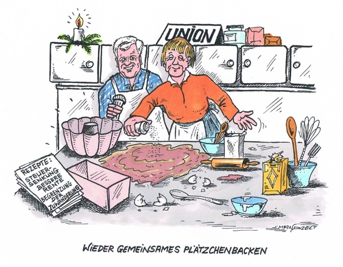 Cartoon: Kleine Plätzchen backen (medium) by mandzel tagged unionsstreit,merkel,seehofer,eintracht,übereinstimmungen,plätzchenbacken,unionsstreit,merkel,seehofer,eintracht,übereinstimmungen,plätzchenbacken