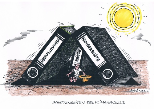 Cartoon: Klimaberichte (medium) by mandzel tagged klimawandel,hungersnöte,überflutungen,meeresanstieg,klimawandel,hungersnöte,überflutungen,meeresanstieg