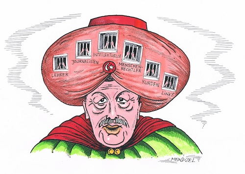 Cartoon: Knast-Sultan (medium) by mandzel tagged erdogan,sultan,türkei,gefängnisse,turban,demokratieabbau,erdogan,sultan,türkei,gefängnisse,turban,demokratieabbau