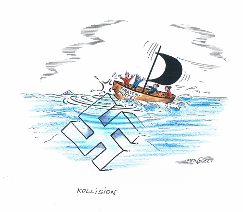 Cartoon: Kollision (medium) by mandzel tagged piraten,kollision,rechtsredikale,äußerungen