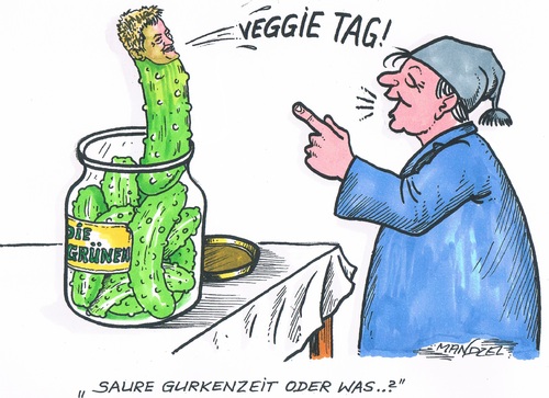 Cartoon: Künasts Speise-Ideen (medium) by mandzel tagged vegetariertag,künast,gurke,michel,vegetariertag,künast,gurke,michel