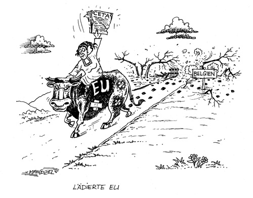 Cartoon: Lädierte EU (medium) by mandzel tagged ceta,freihandelsabkommen,kanada,eu,ansehensverlust,belgien,ceta,freihandelsabkommen,kanada,eu,ansehensverlust,belgien
