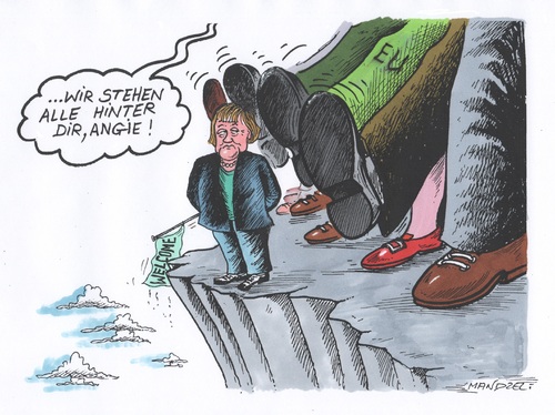 Cartoon: Merkel auf verlorenem Posten (medium) by mandzel tagged merkel,flüchtlingspolitik,asyl,isolation,willkommenskultur,merkel,flüchtlingspolitik,asyl,isolation,willkommenskultur