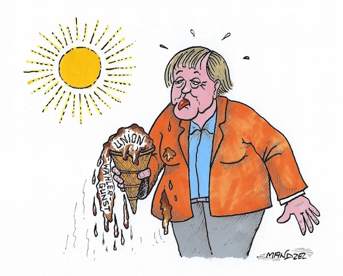 Cartoon: Merkel im Umfragetief (medium) by mandzel tagged union,merkel,cdu,csu,wählergunst,umfragetief,union,merkel,cdu,csu,wählergunst,umfragetief