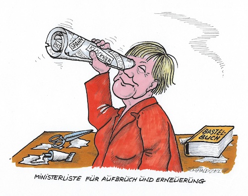 Cartoon: Merkels Ministerliste (medium) by mandzel tagged merkel,groko,cdu,ministerliste,aufbruch,erneuerung,merkel,groko,cdu,ministerliste,aufbruch,erneuerung