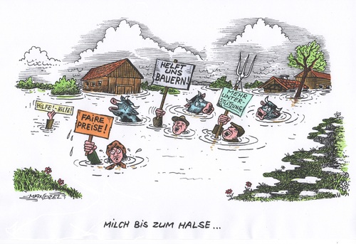 Cartoon: Milch-Seen in Deutschland (medium) by mandzel tagged milch,überangebot,bauer,unterstützungsgelder,kühe,milch,überangebot,bauer,unterstützungsgelder,kühe