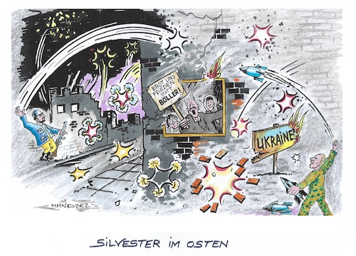 Cartoon: Mit Böllerradau ins neue Jahr (medium) by mandzel tagged selenskyj,krieg,blutvergießen,leid,elend,hunger,ukraine,sanktionen,menschenrechte,raketen,silvester,selenskyj,krieg,blutvergießen,leid,elend,hunger,ukraine,sanktionen,menschenrechte,raketen,silvester