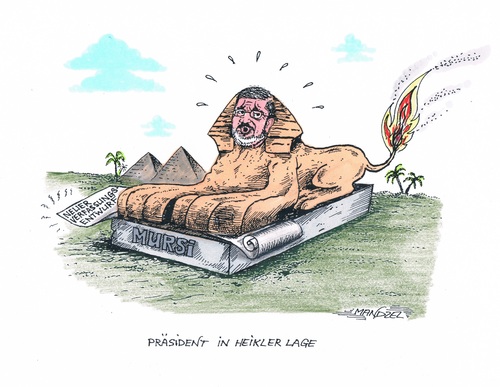 Cartoon: Mursi in heikler Lage (medium) by mandzel tagged agypten,mursi,verfassungsänderung,sphinx,brennendes,hinterteil,agypten,mursi,verfassungsänderung,sphinx,brennendes,hinterteil
