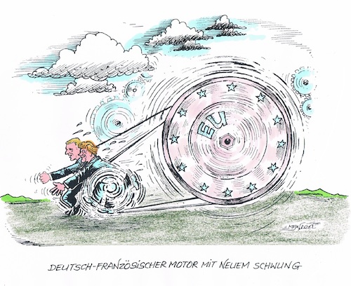 Cartoon: Neuer Schwung für die EU (medium) by mandzel tagged macron,merkel,eu,frankreich,deutschland,reform,macron,merkel,eu,frankreich,deutschland,reform