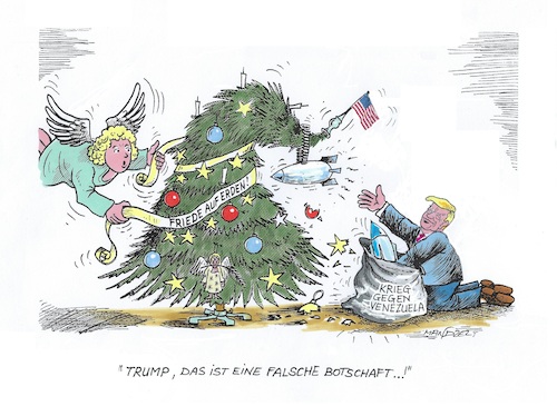 Cartoon: ...nicht noch einen Krieg ! (medium) by mandzel tagged usa,venezuela,maduro,trump,feindschaft,ölvorkommen,usa,venezuela,maduro,trump,feindschaft,ölvorkommen