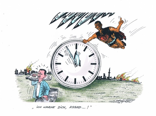 Cartoon: Obama droht Assad (medium) by mandzel tagged syrien,assad,obama,giftgas,militärschläge,syrien,assad,obama,giftgas,militärschläge