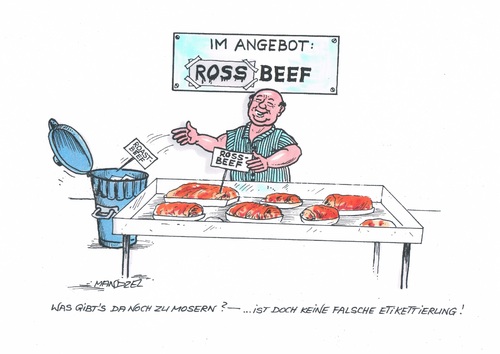 Cartoon: pferdefleischskandal (medium) by mandzel tagged fleischskandal,perdefleisch,umetikettierung,fleischskandal,perdefleisch,umetikettierung
