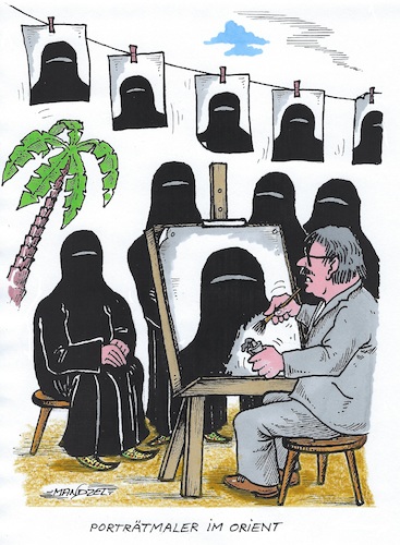 Cartoon: Porträtmaler (medium) by mandzel tagged maler,burkha,orient,maler,burkha,orient