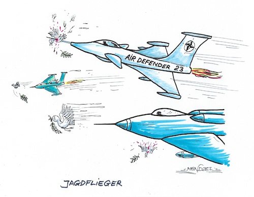 Cartoon: Provokation (medium) by mandzel tagged russland,sonderoperation,nato,drohaktionen,provokationen,kriegsgier,deutschland,kampfjäger,russland,sonderoperation,nato,drohaktionen,provokationen,kriegsgier,deutschland,kampfjäger