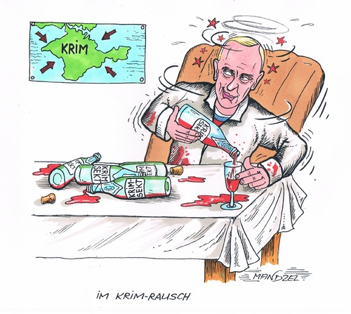 Cartoon: Putin im Krim-Sekt-Rausch (medium) by mandzel tagged krim,putin,sekt,besoffen,ukraine,krim,putin,sekt,besoffen,ukraine