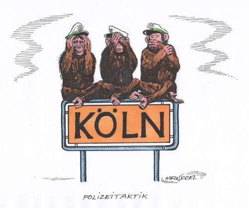 Cartoon: Reaktionen in Köln (medium) by mandzel tagged silvester,köln,übergriffe,polizei,täuschungsversuche,silvester,köln,übergriffe,polizei,täuschungsversuche