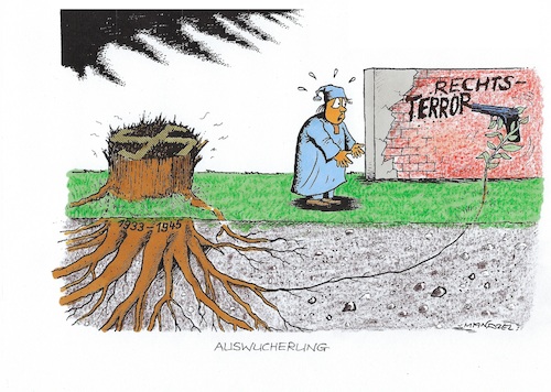 Cartoon: Rechtsterror (medium) by mandzel tagged rechtsradikalismus,terror,nazis,deutschland,hanau,südländer,hass,rechtsradikalismus,terror,nazis,deutschland,hanau,südländer,hass
