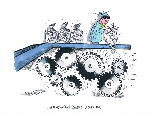 Cartoon: Rösler gege Unionsprojekte (medium) by mandzel tagged rösler,gegen,zuschussrente,betreuungsgeld,großelternzeit,sand,in,das,koalitionsgetriebe,rösler,gegen,zuschussrente,betreuungsgeld,großelternzeit,sand,in,das,koalitionsgetriebe