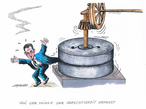 Cartoon: Sarkozy von der Mühle erfasst (medium) by mandzel tagged sarkozy,gerichtsverfahren,mühlsteine,bestechung,sarkozy,gerichtsverfahren,mühlsteine,bestechung