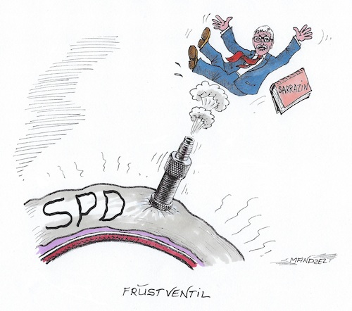 Cartoon: Sarrazin  Frustventil der SPD (medium) by mandzel tagged sarrazin,spd,rauswurf,sarrazin,spd,rauswurf