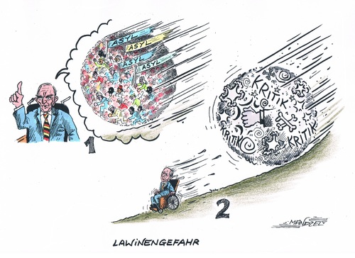 Cartoon: Schäubles verbale Entgleisung (medium) by mandzel tagged flüchtlinge,schäuble,lawine,kritik,stimmungsmache,flüchtlinge,schäuble,lawine,kritik,stimmungsmache