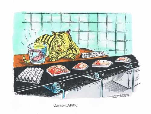 Cartoon: Schläfrige Überwachung (medium) by mandzel tagged lebensmittelüberwachung,fleisch,eier,zahnloser,tiger,lebensmittelüberwachung,fleisch,eier,zahnloser,tiger