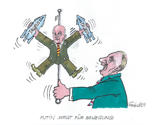 Cartoon: Scholz zappelt (medium) by mandzel tagged deutschland,scholz,hampelmann,putin,spezialoperation,taurus,ukraine,deutschland,scholz,hampelmann,putin,spezialoperation,taurus,ukraine