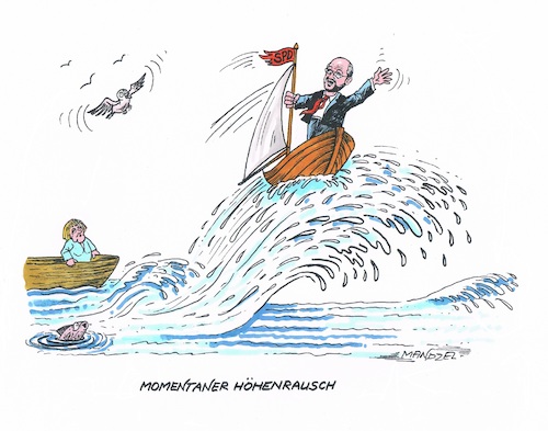Cartoon: Schulz obenauf (medium) by mandzel tagged bundestagswahlen,schulz,merkel,union,spd,wählergunst,auftrieb,bundestagswahlen,schulz,merkel,union,spd,wählergunst,auftrieb