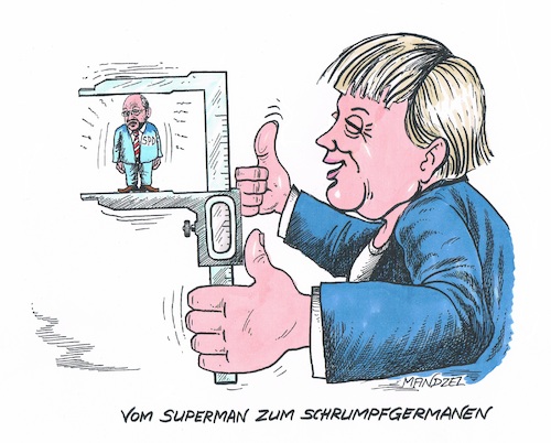 Cartoon: Schulz weiter im Umfragetief (medium) by mandzel tagged bundestagswahlen,schulz,merkel,union,spd,wählergunst,auftrieb,umfragetief,mandzel,karikatur,vorsprung,bundestagswahlen,schulz,merkel,union,spd,wählergunst,auftrieb,umfragetief,mandzel,karikatur,vorsprung