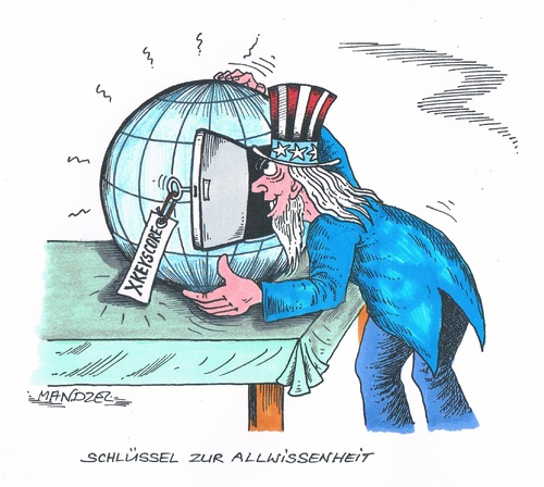 Cartoon: Spähprogramm (medium) by mandzel tagged usa,totalüberwachung,superspionage,schlüsselprogramm,usa,totalüberwachung,superspionage,schlüsselprogramm