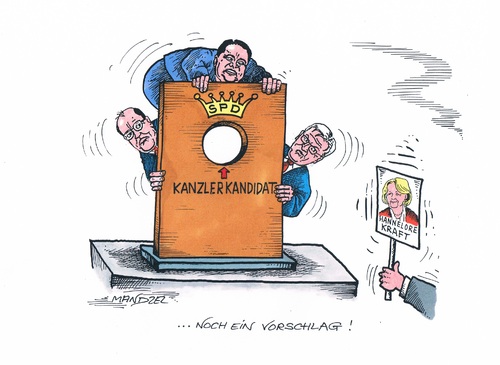 Cartoon: SPD auf Kandidatensuche (medium) by mandzel tagged spd,kanzlerkandidaten,gabriel,steinbrück,steinmeier,neuer,vorschlags,kraft