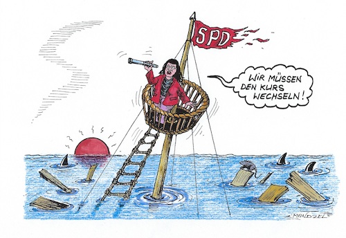 Cartoon: SPD in Not (medium) by mandzel tagged wahlen,bayern,spd,untergangsstimmung,nahles,kurswechsel,wahlen,bayern,spd,untergangsstimmung,nahles,kurswechsel