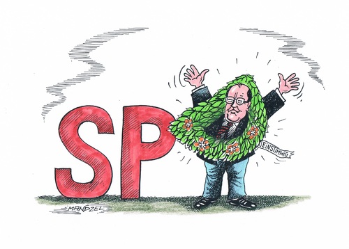 Cartoon: Steinbrück als Kanzlerkandidat (medium) by mandzel tagged spd,steinbrück,kanzlerkandidat,einstimmiges,votum,spd,steinbrück,kanzlerkandidat,einstimmiges,votum