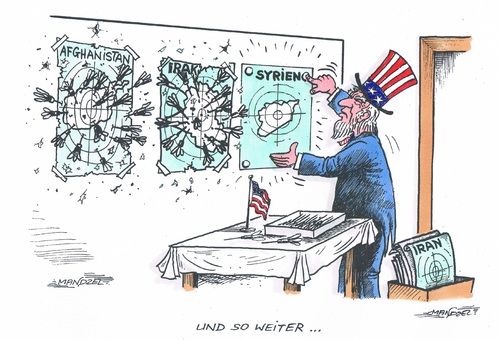 Cartoon: Syrien als neue Zielscheibe (medium) by mandzel tagged usa,syrien,zielscheibe,uncle,sam,krieg,usa,syrien,zielscheibe,uncle,sam,krieg