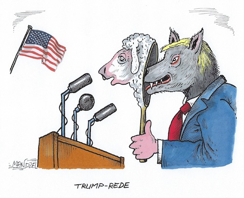 Cartoon: Trump hat Kreide gefressen (medium) by mandzel tagged trump,amerika,rednerpult,trump,amerika,rednerpult