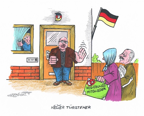 Cartoon: Türsteher Altmeier (medium) by mandzel tagged niederlande,türkei,erdogan,provokationen,wahlen,streit,altmeier,mandzel,karikatur,niederlande,türkei,erdogan,provokationen,wahlen,streit,altmeier,mandzel,karikatur