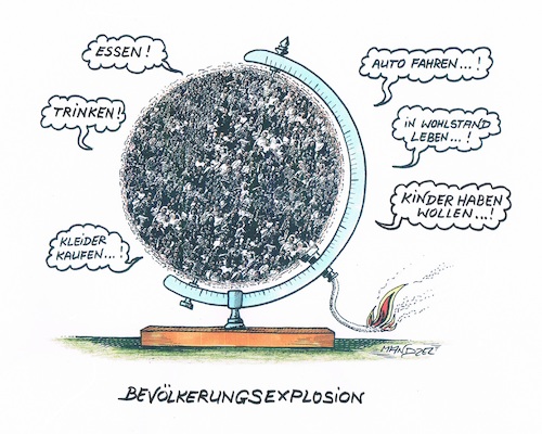 Cartoon: Überbevölkerung (medium) by mandzel tagged bevölkerungszuwachs,nahrung,energieverbrauch,wasserbedarf,lebensraum,bevölkerungszuwachs,nahrung,energieverbrauch,wasserbedarf,lebensraum