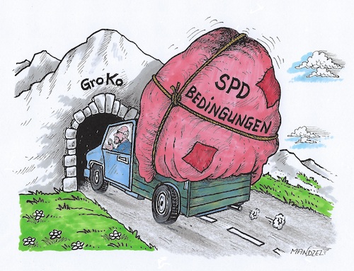 Cartoon: Überladen (medium) by mandzel tagged groko,spd,union,bedingungen,schulz,merkel,regierungsbildung,wahlen,groko,spd,union,bedingungen,schulz,merkel,regierungsbildung,wahlen