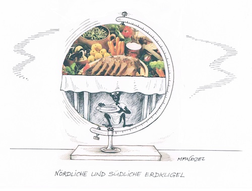 Cartoon: Übersättigung und Hunger (medium) by mandzel tagged hunger,mangelernährung,kriege,terror,misswirtschaft,korruption,armut,hunger,mangelernährung,kriege,terror,misswirtschaft,korruption,armut