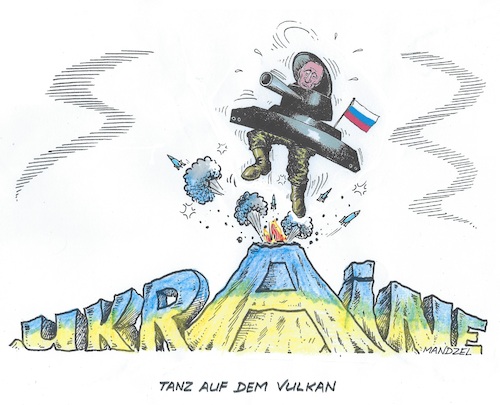 Cartoon: Ukraine-Krieg (medium) by mandzel tagged russland,putin,nato,osterweiterung,ukraine,angst,krieg,europa,verluste,russland,putin,nato,osterweiterung,ukraine,angst,krieg,europa,verluste