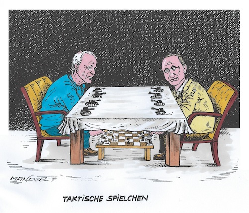 Cartoon: Ukraine-Partie (medium) by mandzel tagged russland,putin,nato,osterweiterung,ukraine,angst,krieg,europa,biden,russland,putin,nato,osterweiterung,ukraine,angst,krieg,europa,biden