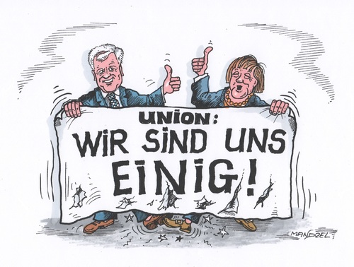 Cartoon: Unionsgipfel (medium) by mandzel tagged union,merkel,seehofer,einvernehmlichkeit,union,merkel,seehofer,einvernehmlichkeit