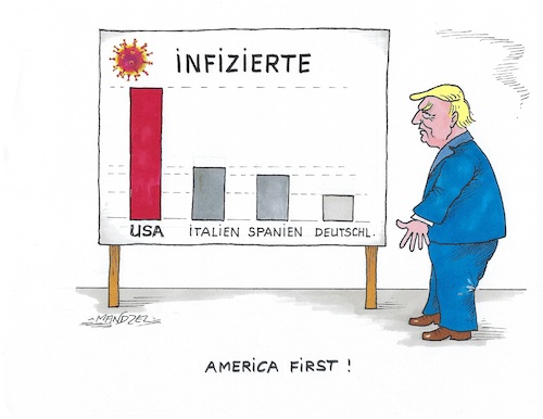 Cartoon: USA vorn (medium) by mandzel tagged corona,pandemie,panik,chaos,hysterie,usa,infizierte,corona,pandemie,panik,chaos,hysterie,usa,infizierte