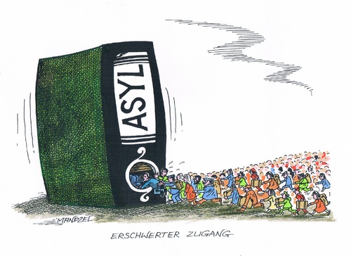 Cartoon: Verschärfung des Asyl-Gesetzes (medium) by mandzel tagged flüchtlinge,asyl,zugangsverschärfungen,deutschland,zuwandererwoge,flüchtlinge,asyl,zugangsverschärfungen,deutschland,zuwandererwoge