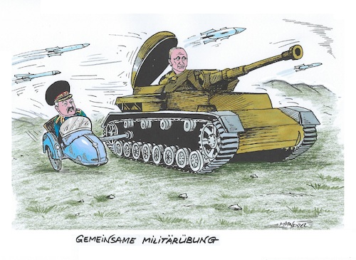 Cartoon: Waffenbrüder (medium) by mandzel tagged russland,putin,nato,osterweiterung,ukraine,angst,krieg,europa,militärmanöver,lukaschenko,russland,putin,nato,osterweiterung,ukraine,angst,krieg,europa,militärmanöver,lukaschenko