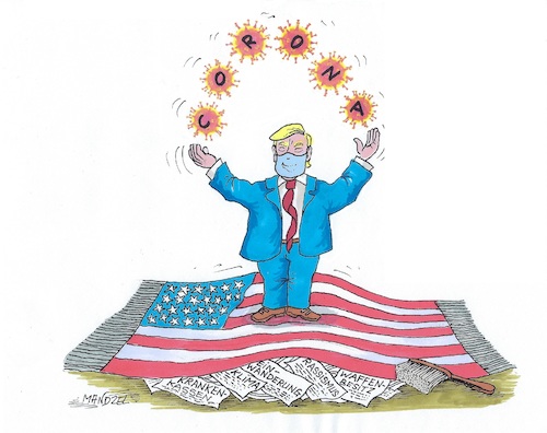 Cartoon: Wahlkampf-Taktik (medium) by mandzel tagged corona,pandemie,panik,chaos,hysterie,pleiten,trump,wahlen,rassendiskriminierung,corona,pandemie,panik,chaos,hysterie,pleiten,trump,wahlen,rassendiskriminierung
