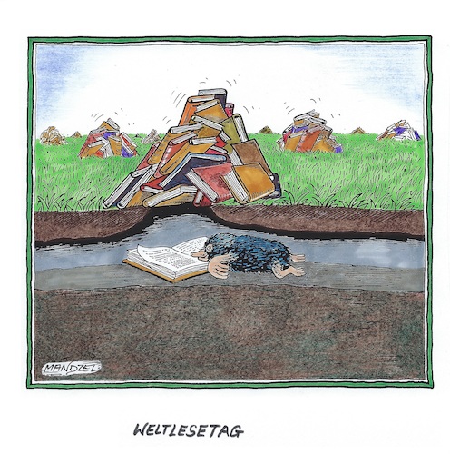 Cartoon: Weltlesetag 23.04.20 (medium) by mandzel tagged bücher,lesen,freizeit,lernen,unterhallten,bücher,lesen,freizeit,lernen,unterhallten